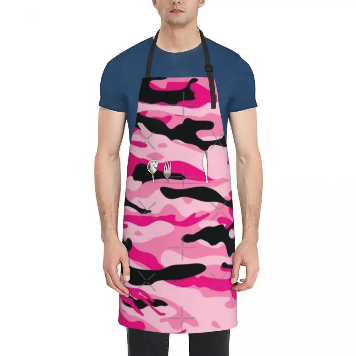 

Bright Pink And Black Camouflage, Waterproof Kitchen Apron For Women/Men With Pockets Work Restaurant Shop Waiter Work Uniform