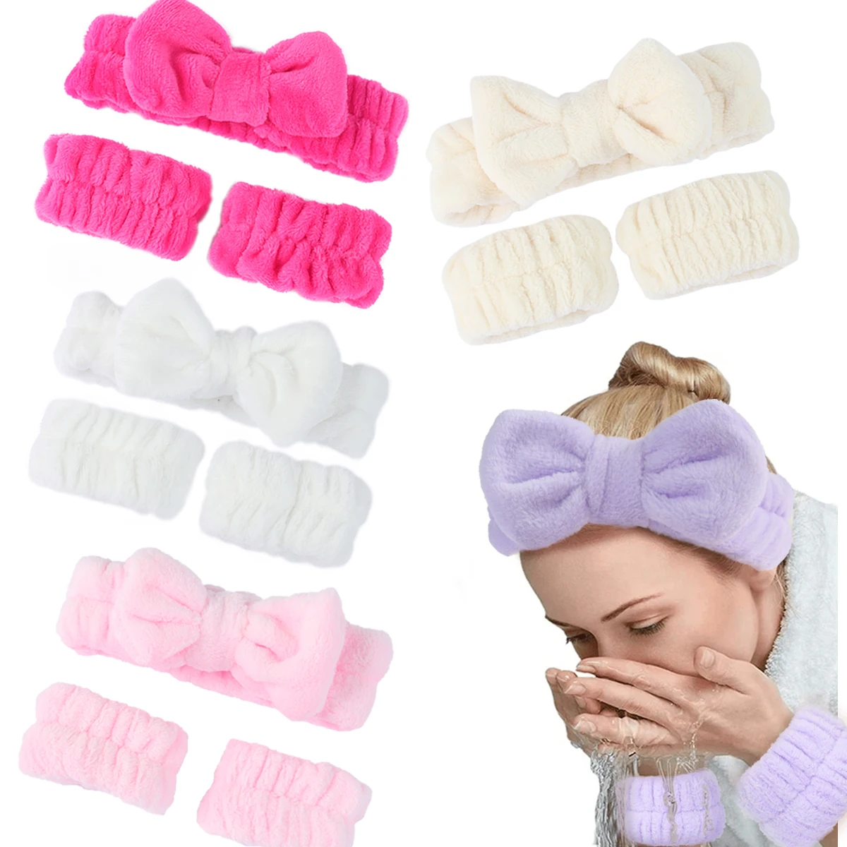 3pcs Face Wash Absorbent Wristband Headband Hair Accessories Set Women Girls Coral Fleece Hair Bands Cuff Waterproof Bands