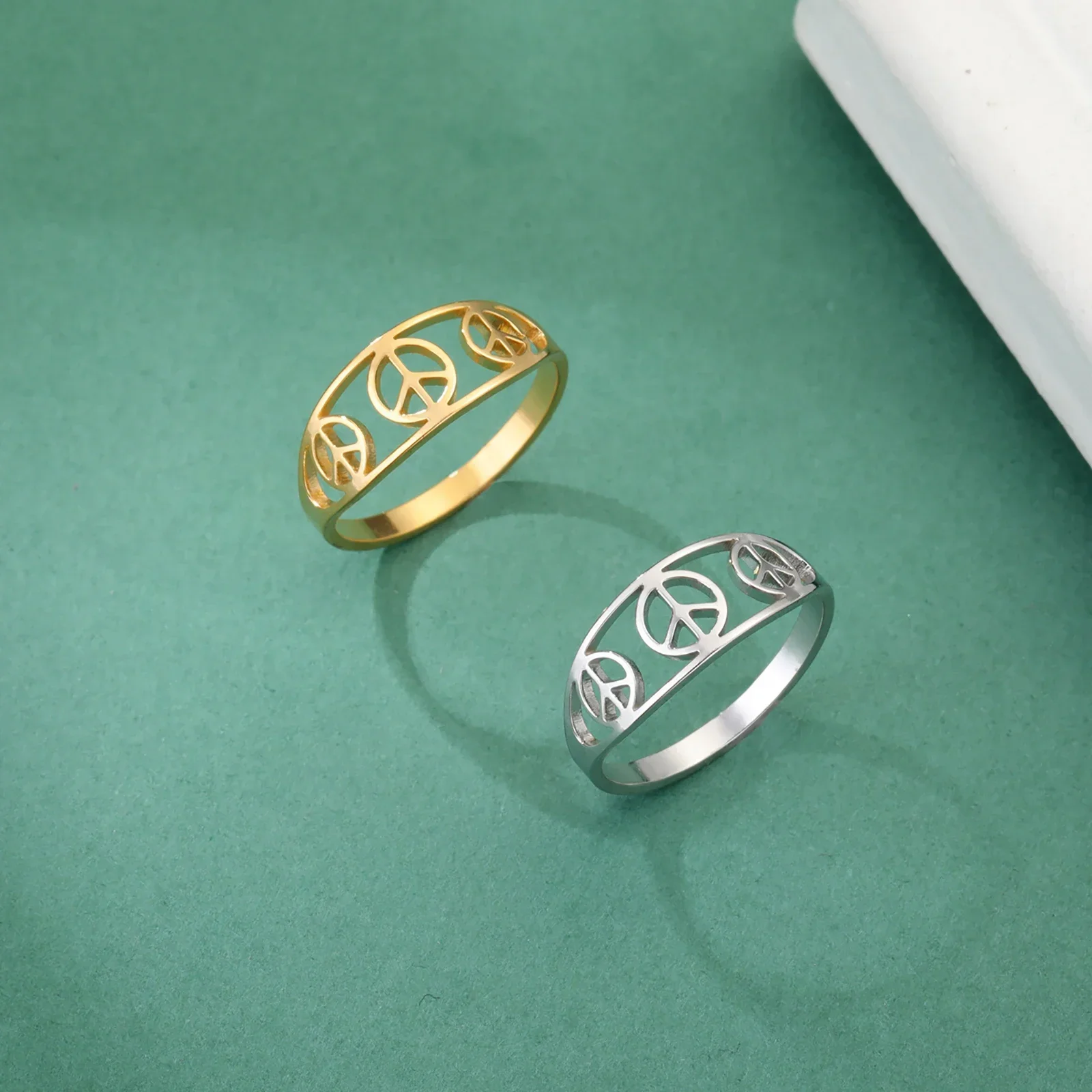 Peace Symbol Rings Stainless Steel Finger Ring Women Protection Amulet Pacifism Against War Jewelry Gifts Wholesale