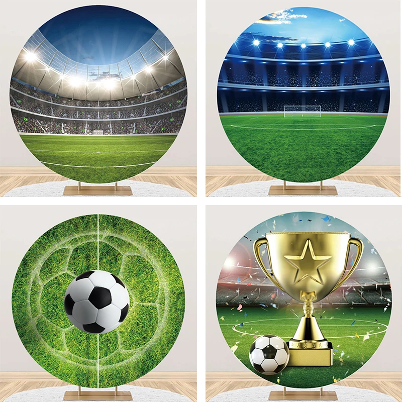 Football Field Round Backdrop Cover Sport Birthday Theme for Kids Boys Soccer Party Decorations Circle Photography Background