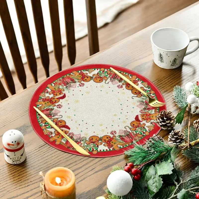 VIKAMA Thanksgiving Round Placemats Turkey Give Thanks Autumn Print Table Mats For Dining Room Kitchen Holiday Party Decor