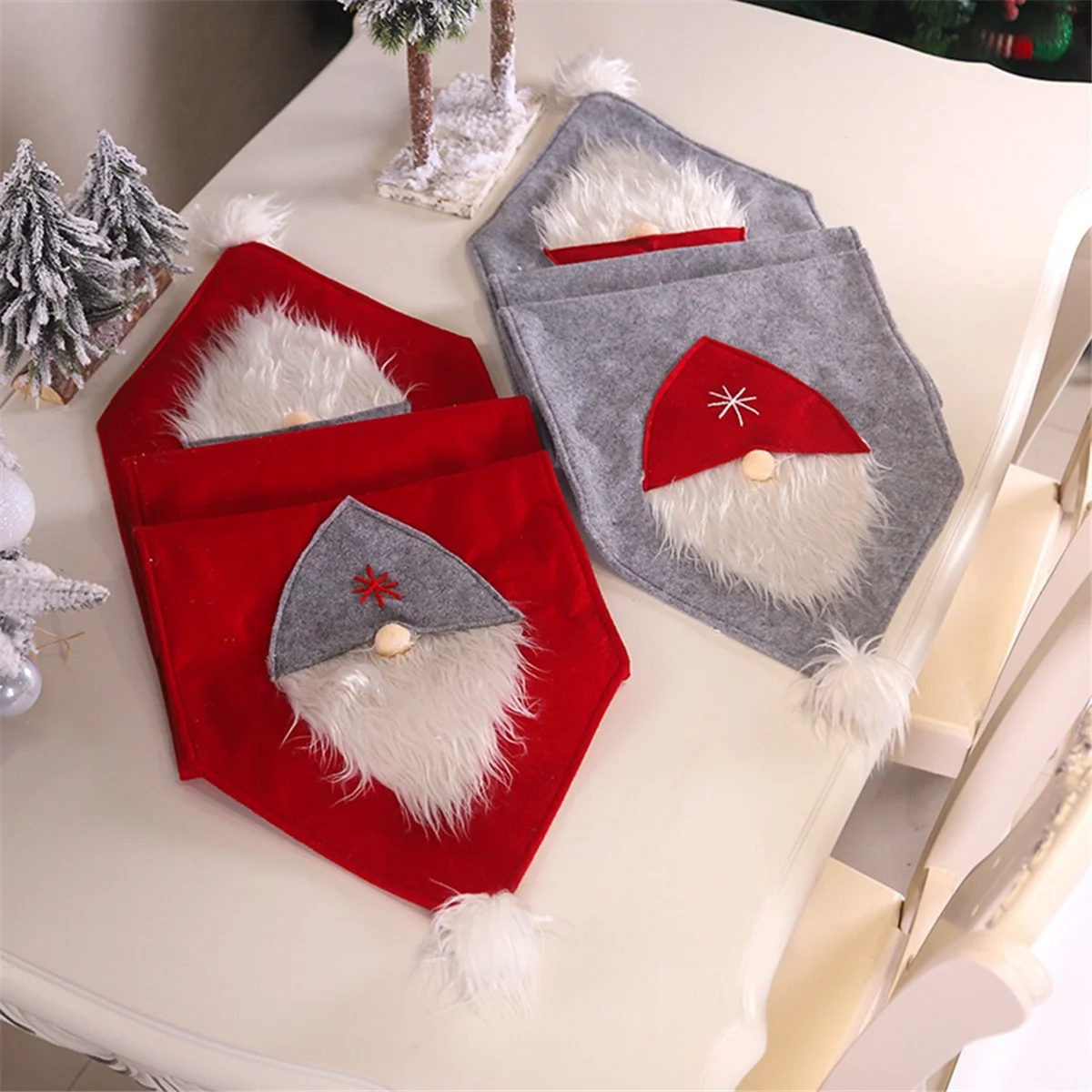 

A72P Christmas Table Runner,Classic-Kitchen Dining Table Decor Fall Table Runner Fireplace Scarf Gnomes Table Cloth Grey