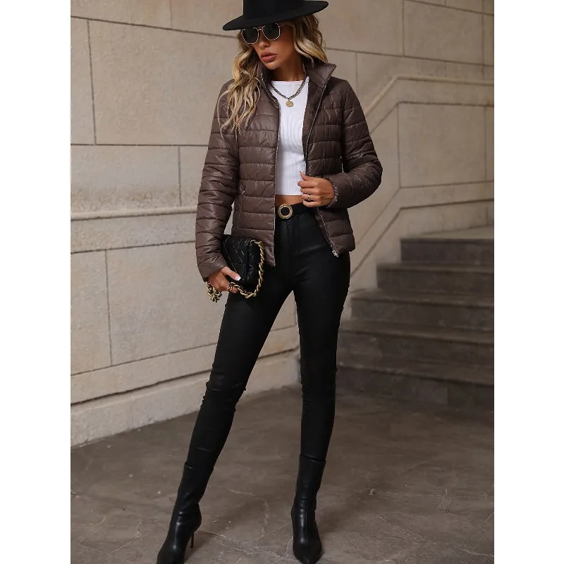 سترة نسائية لخريف وشتاء 2025 غير رسمية شبه الياقة المدورة مبطنة بالقطن سترة نسائية #5