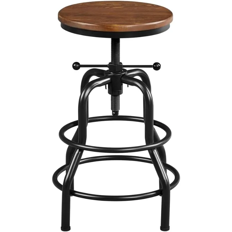 

Industrial Bar Stool Vintage Counter Rustic Counter Height Metal Bar Stool Adjustable with Round Wood Seat Kitchen