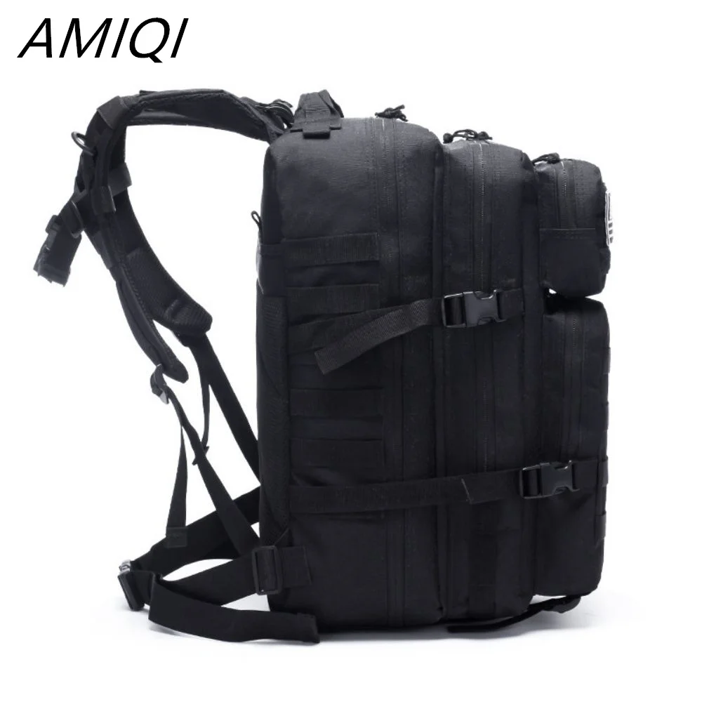 AMIQI Large Capacity Backpack Molle Rucksack 3P Men Outdoor Hiking Camping Waterproof Bag Camping Equipment Blac