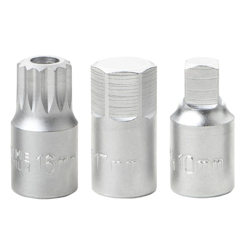 Oil Sump Drain Plug Key Tool Remover Screw Socket 3/8 Hand Tool Silver Screw Disassembly Wrench Socket