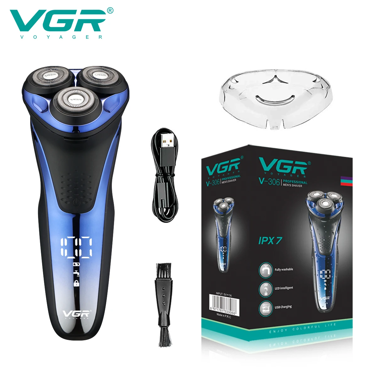 VGR Beard Shaver Electric Beard Trimmer Professional Face Shaver IPX7 Waterproof Safety Cordless Shaving Machine for Men V-306