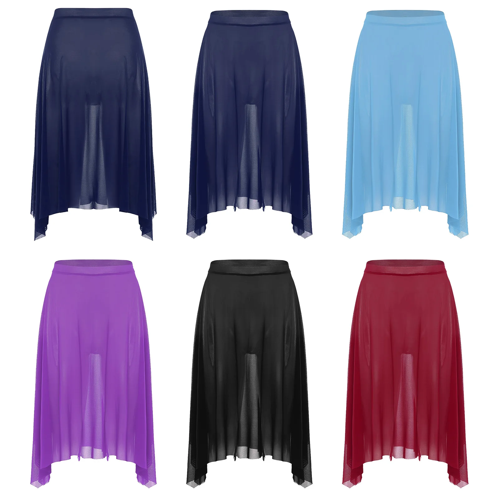 

Women Lyrical Dance Skirt Elastic Waistband Irregular Hem Flowing Mesh Skirt Skating Rhythmic Modern Ballet Practicing Dancewear