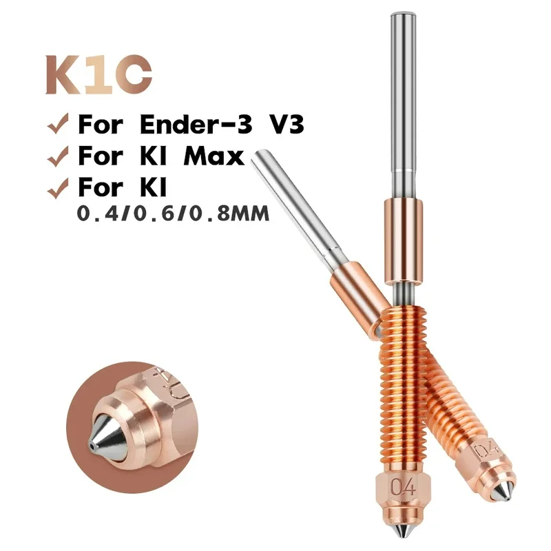 

Многофункциональная медная титановая насадка K1C с высоким потоком, Модернизированная насадка 0,4 0,6 0,8 мм с быстрой заменой для Creality K1 Max K1C Ender-3 V3