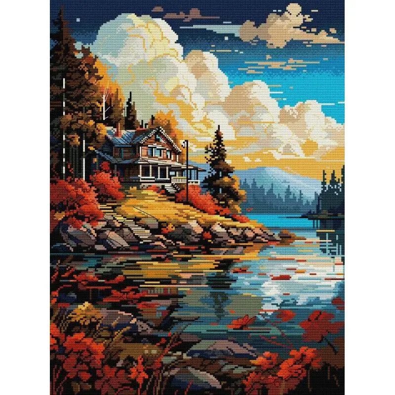 

Evening Sunset Scenery Cross Stitch Hand Needlework Kit 14ct 16ct 11ct White Counted Canvas Embroidery Set DIY Home Decor Gifts