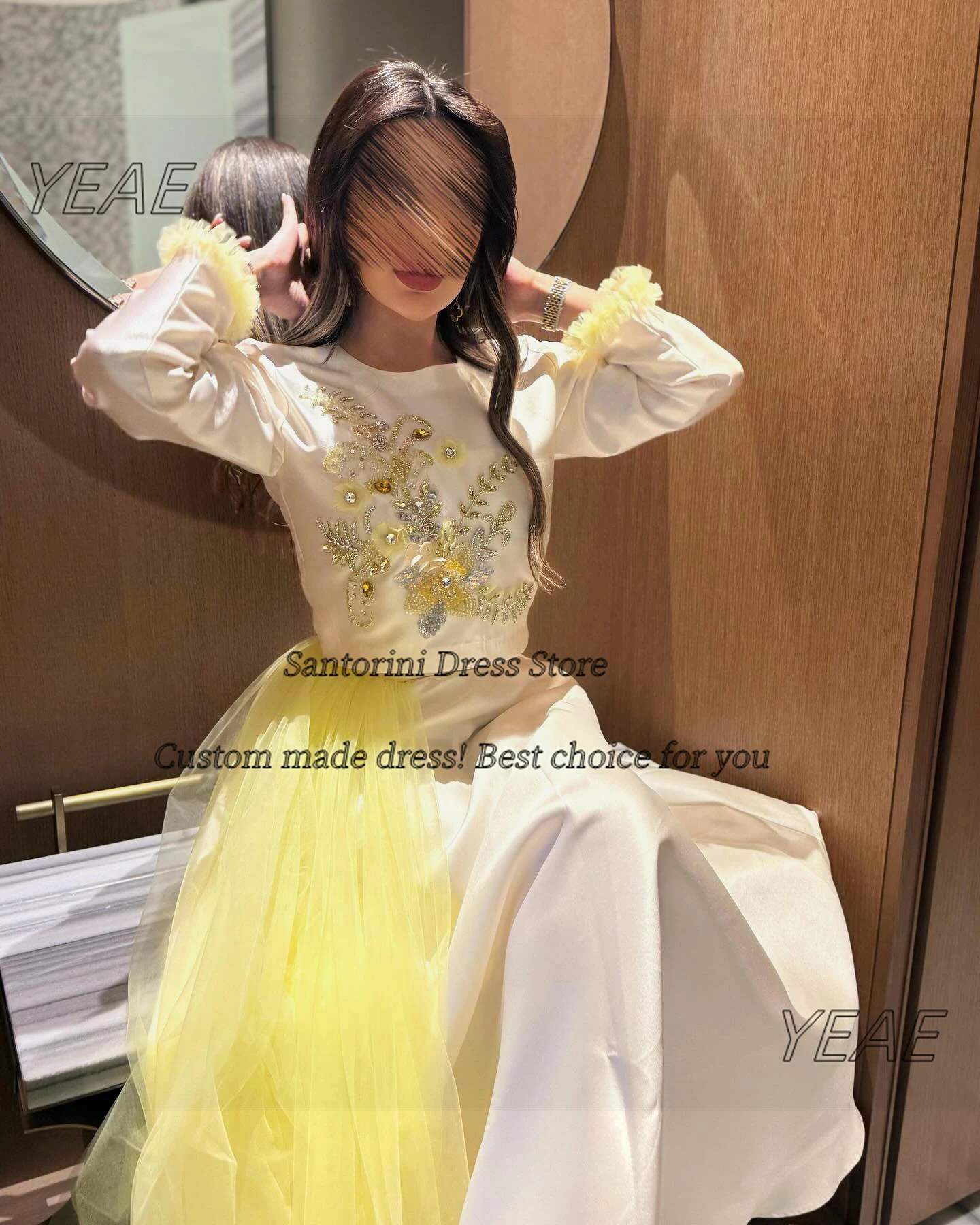 Santorini 2025 dwuczęściowe suknie balowe frezowanie długie rękawy suknie wieczorowe kontrastowy kolor linia suknia ślubna dostosowane