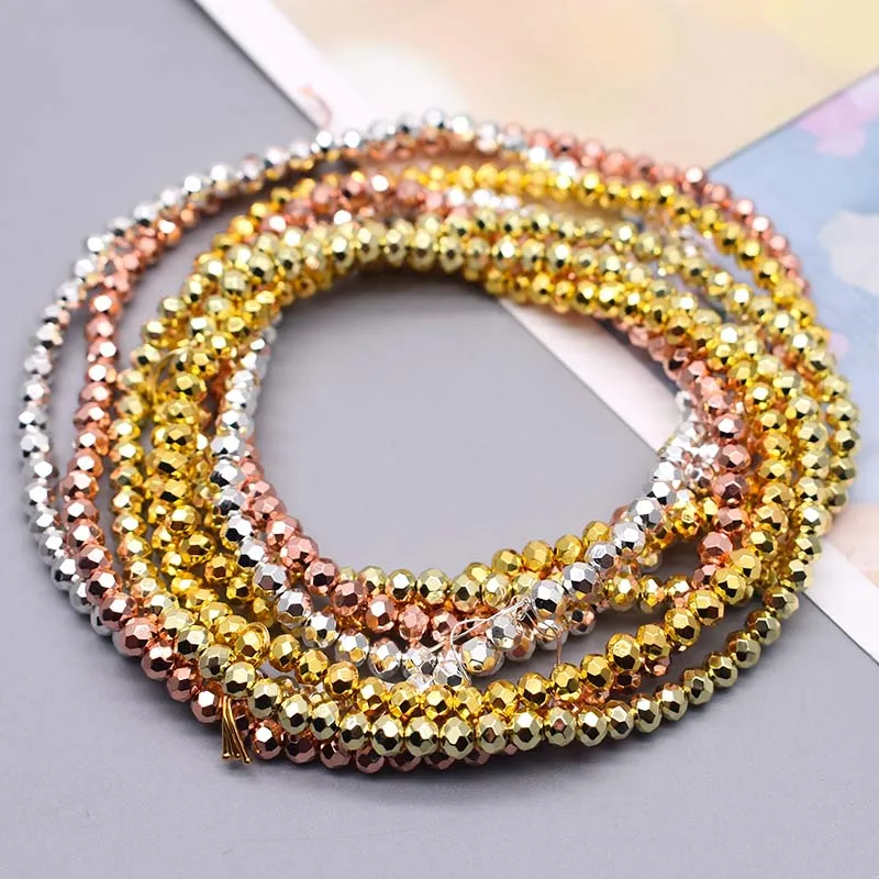 3x4mm Rondelle Faceted Crystal Glass Beads Gold Color Silver Color Spacer Loose Beads for Jewelry Making DIY Bracelet