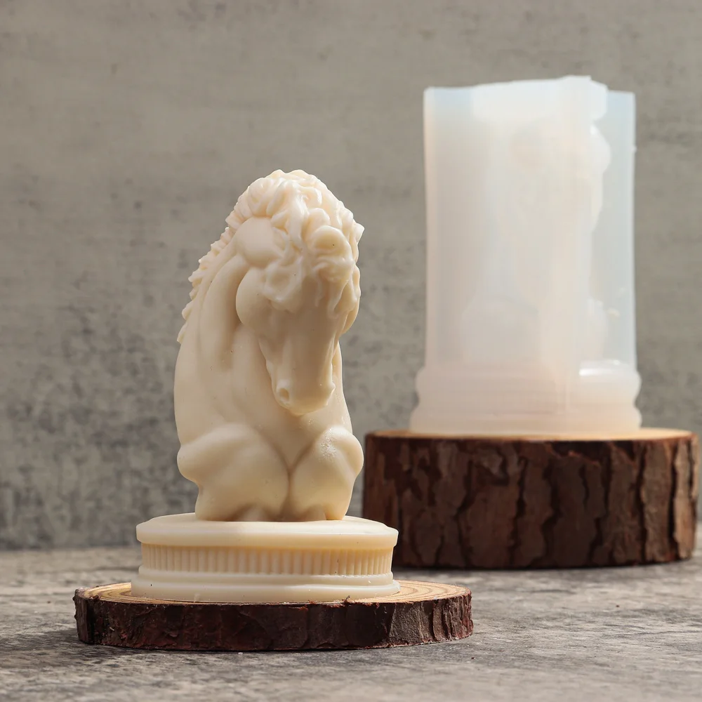 3D Horse Bust Statue Silicone Candle Mold DIY Simulation Anima Head Plaster Resin Making Tool Cake Baking Mould Home Decor Gifts