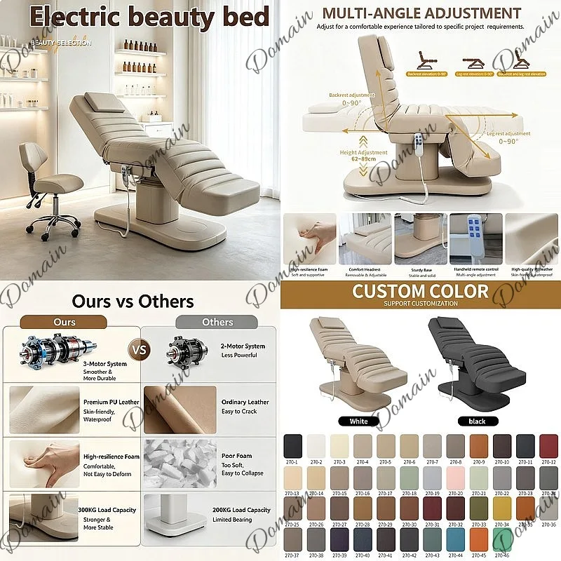 EU Cross-border SPA Electric Beauty Bed 3 Motor Lift Facial Massage Bed for Salon