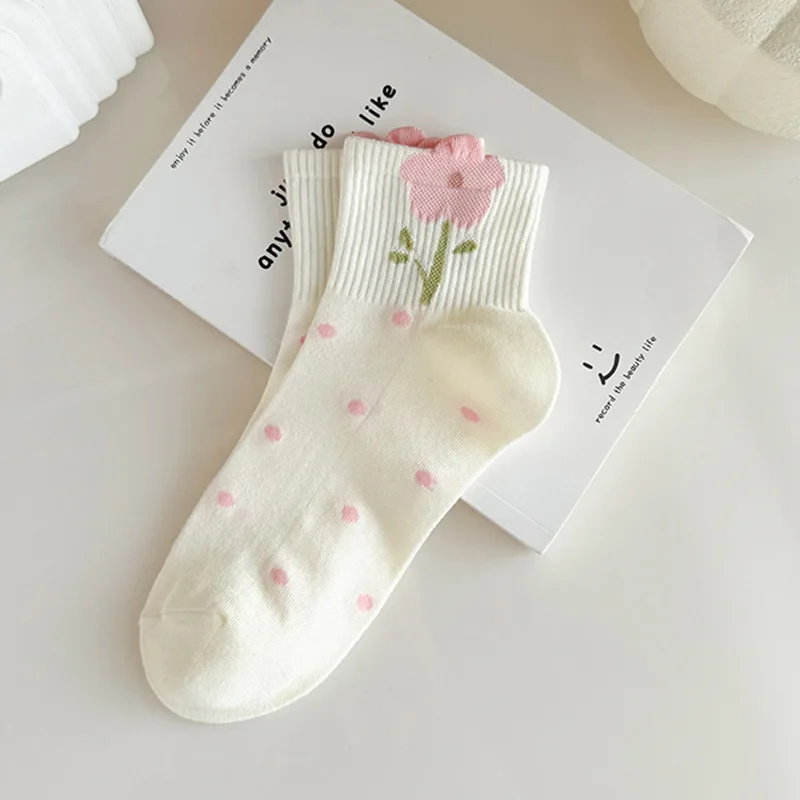 5Pairs Floral Printed Women Short Socks Fashionable Version Summer Breathable Sweat Absorbing Soft Comfortable Casual Socks
