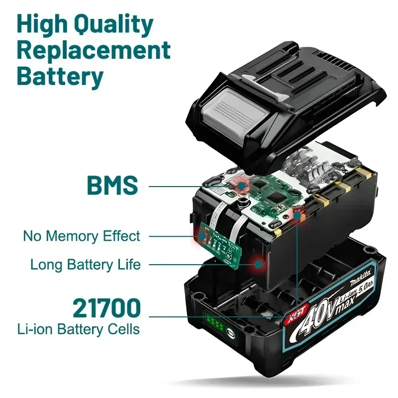 Makita 40V battery, 100% original, BL4050 replacement tool battery, BL4020, BL4025, BL4050, BL4080, makita 40V MAX XGT, 5.0AH