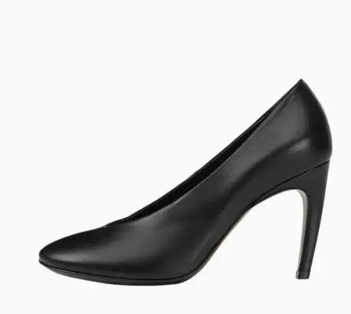 Neue Damen Schwarze Matte Leder Pumps mit Runder Spitze und Hohem Absatz Modische Flache Slip-On Schuhe mit Ungewöhnlichem Absatz Bankett- und Abendschuhe für Damen