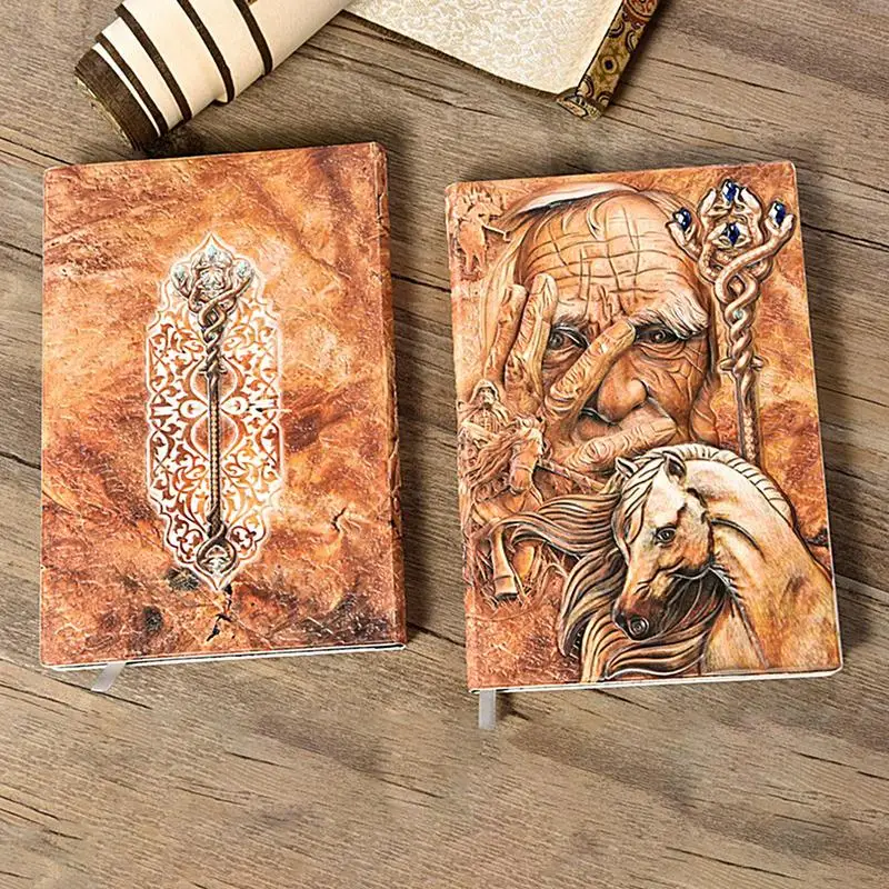 สมุดบันทึกหนังลายนูนสำหรับเขียนสมุดบันทึกการเดินทางทำมือหนัง PU แบบวินเทจสมุดเครื่องเขียนตกแต่ง200หน้า