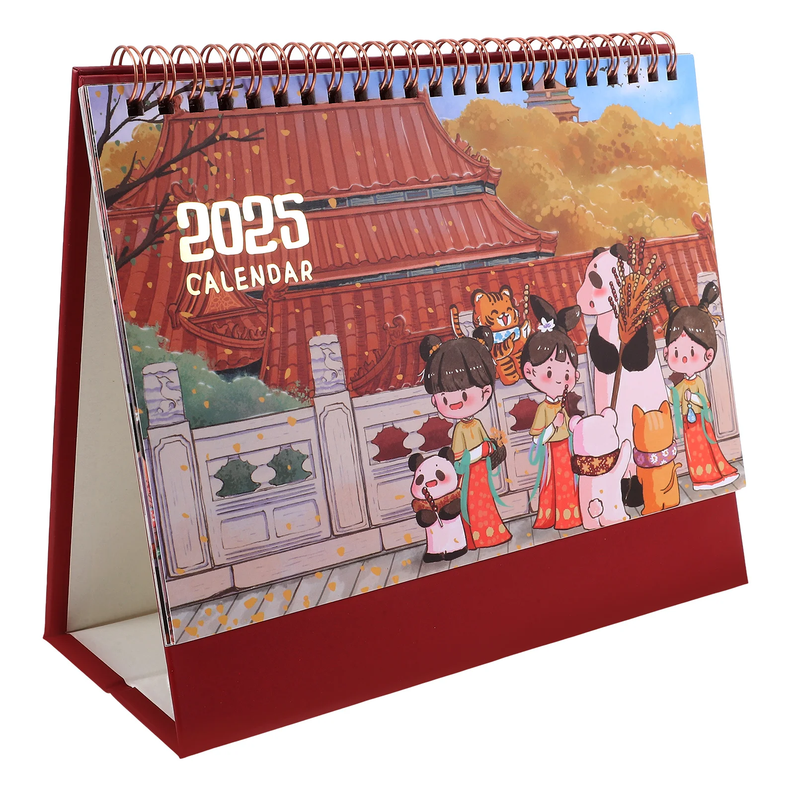 

2025 Vintage Painting Coil Desk Calendar With Memo Notes Tabletop Flip Schedule Monthly Calendar For Home Office School