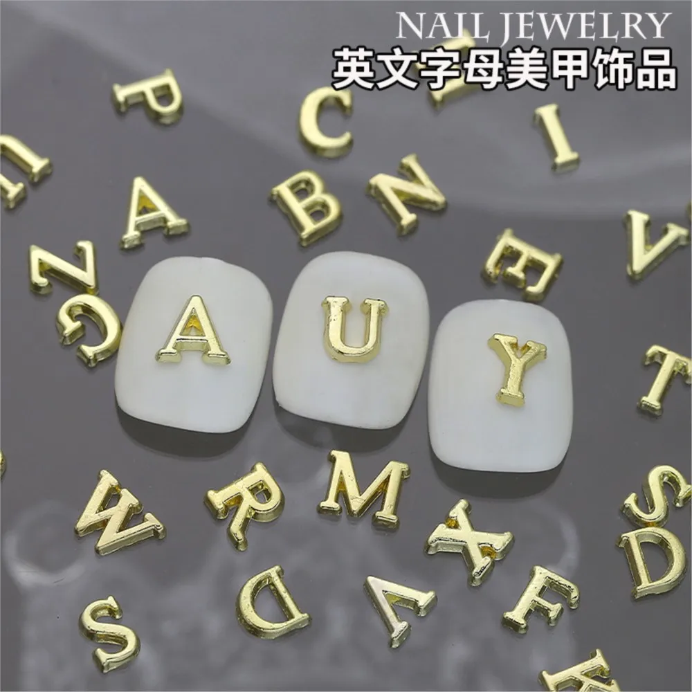 26Pcs/Lot 3D Mixed A-Z English Letter Nail Art Charm Luxury Alloy Alphabet Jewelry Nail Tips Decoration DIY Manicure Accessories