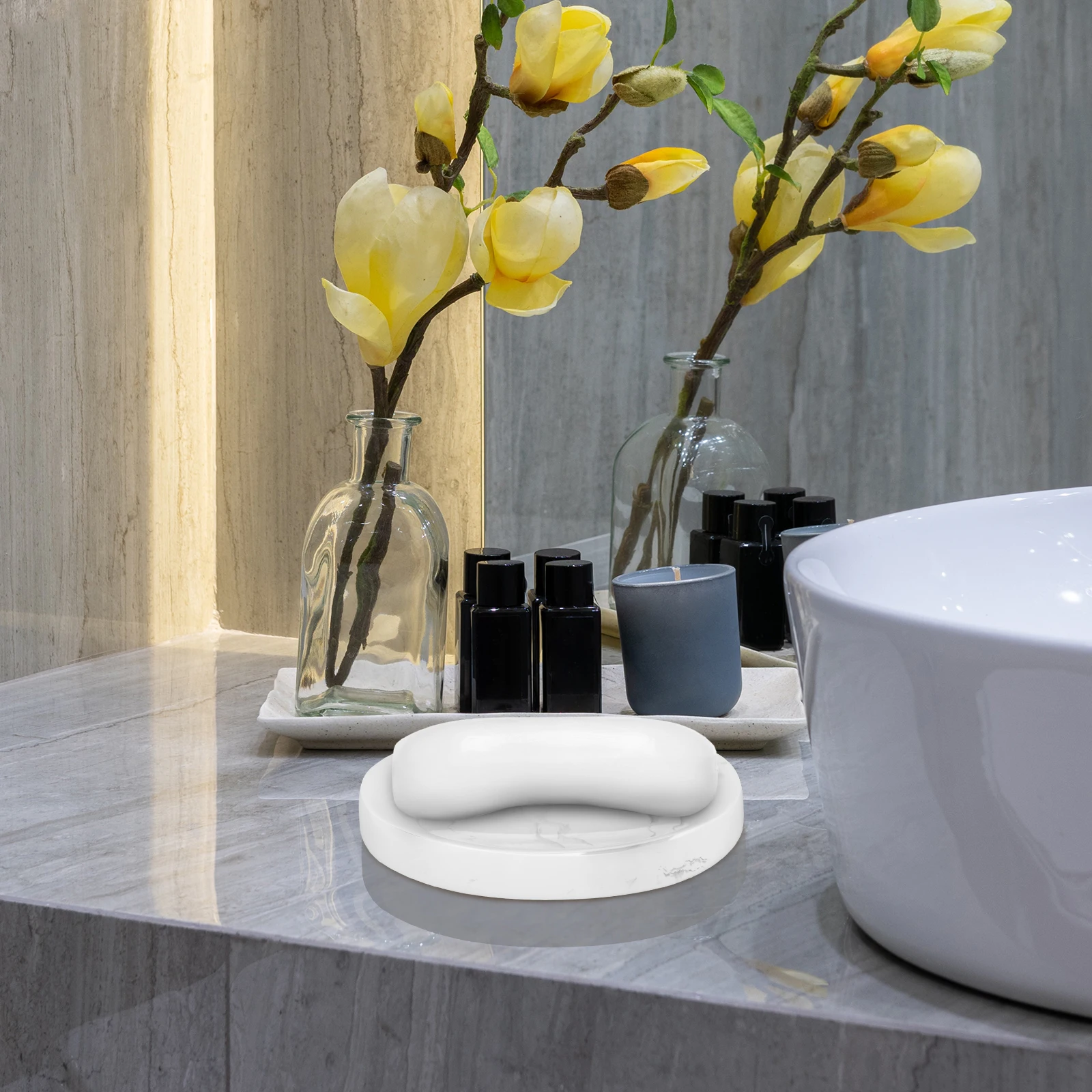 1 قطعة طبق الصابون نمط الرخام الراتنج مقاوم للماء خدش الصابون صينية تخزين للحمام المطبخ دش ديكور المنزلية #4