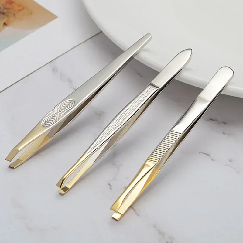 Eyebrow Clip Hair Removal Convenient Durable Practical Beauty Makeup Tool Eyebrow Tweezers Stainless Steel Semi Gold Plated