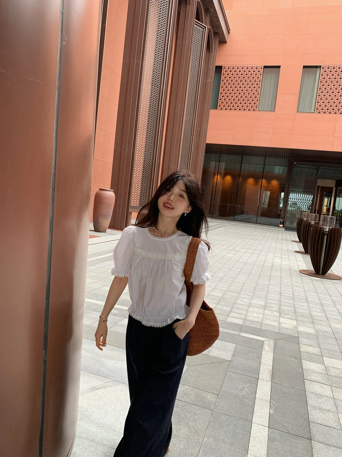 

Белая женская летняя блузка Princ Sle с рюшами и короткими рукавами-фонариками, укороченная, с завышенной талией, из смесового хлопка