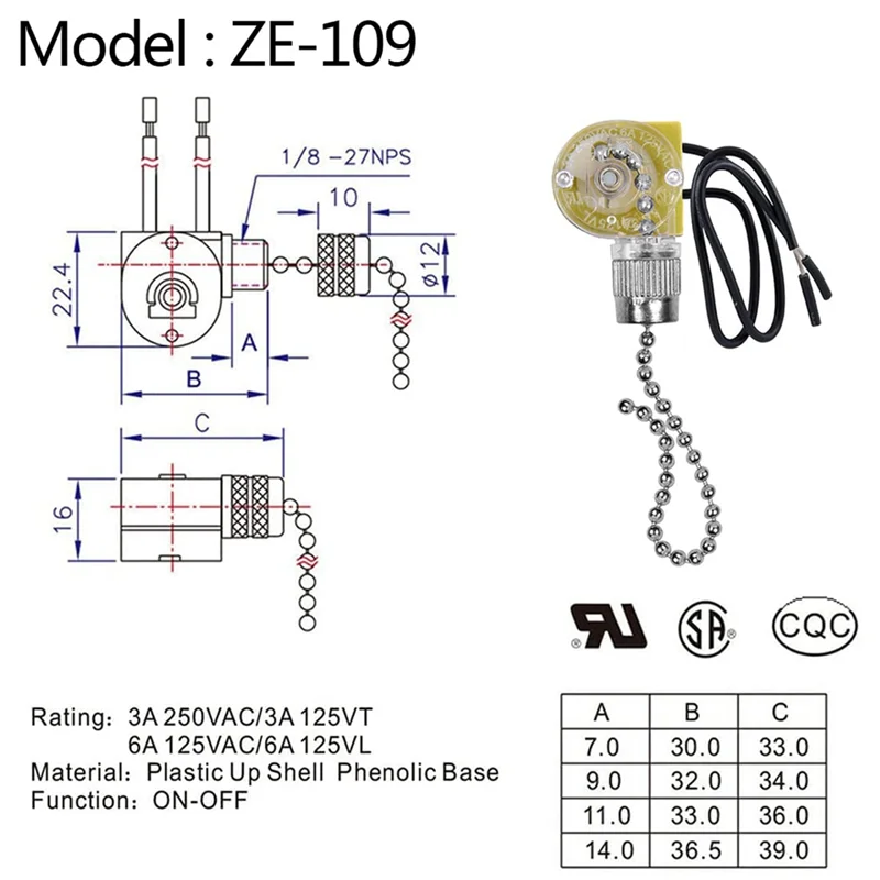 Ceiling Fan Light Switch ZE-109 Two-Wire Light Switch with Pull Cords for Ceiling Light Fans 2Pcs Silver