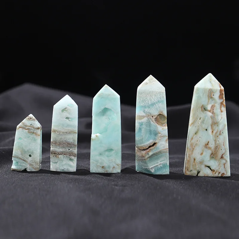 Natural Blue Hemimorphite Magic Point Crystal Wand Polished Carribean Calcite Crystal Column Ornament Healing Quartz Decor Gifts