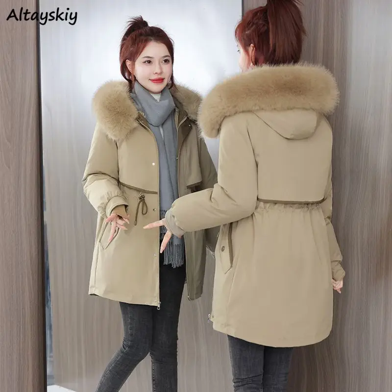 

Long Parkas Women Fluffy Hooded Drawstring Thicker Coldproof Windbreak Casual Coats Winter Outwear Trendy Youthful Minimalist