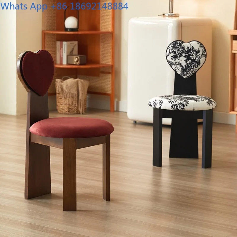 

Japanese-Style Backrest Chair Hippo Solid Wood French Dining Chair Vintage Nordic Retro Heart-Shaped Home Chair