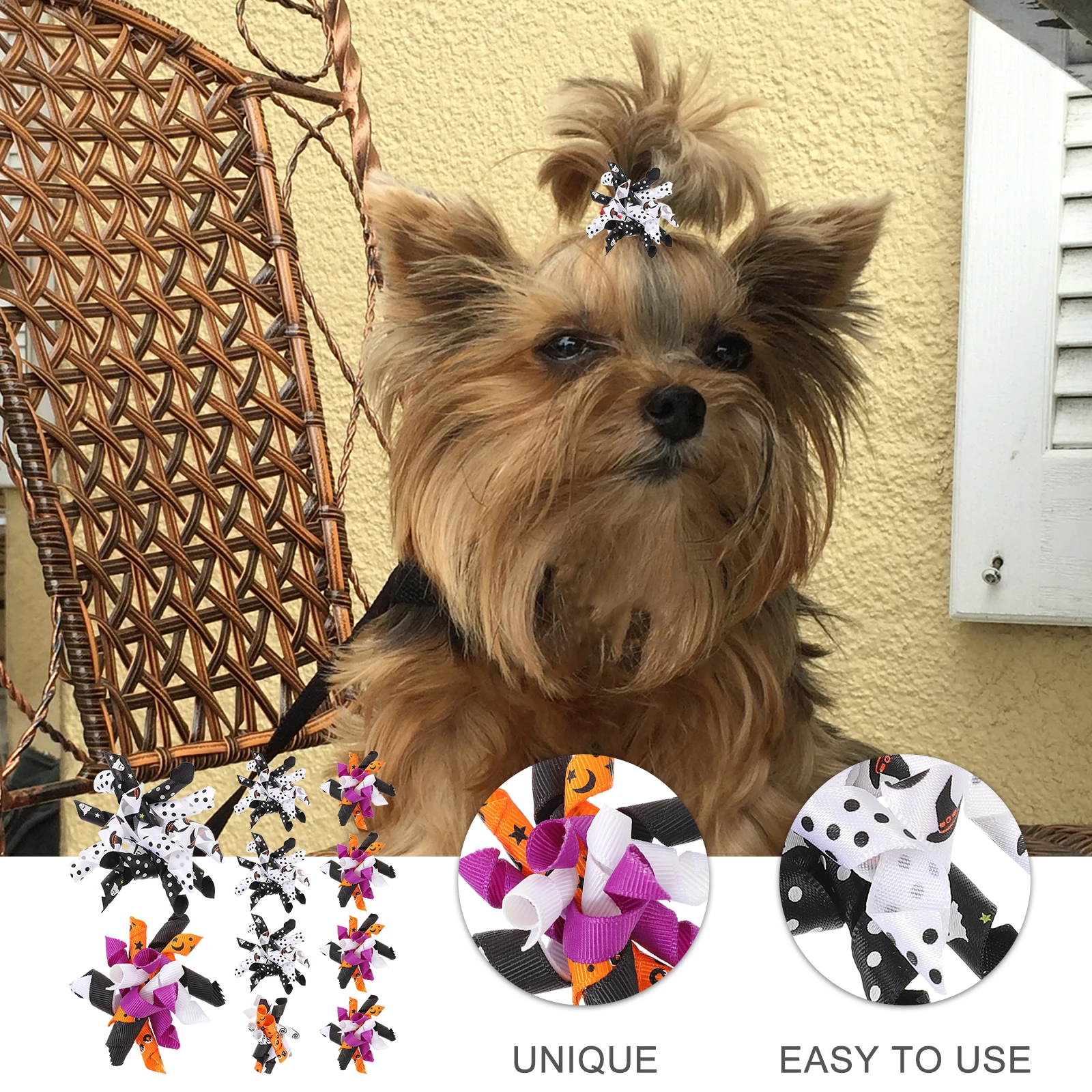 

10Pcs Pet Hair Bows Small Dog Bowknot Portable Halloween Puppy Hair Decorations Rubber Band Grooming Bowties for Female Dogs