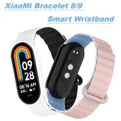 Magnetic silicone wristband For Xiaomi Mi Band 9 /Mi Band 8/8 9NFC smart two-color sport wristband  Smart watches accessories