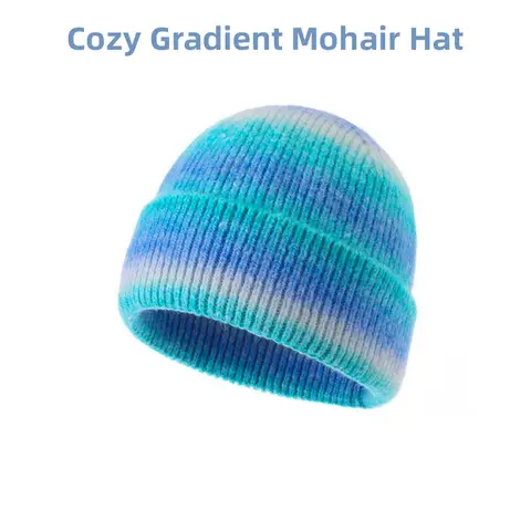 Winter unisex gradient color thick warm mohair knitted yarn hat