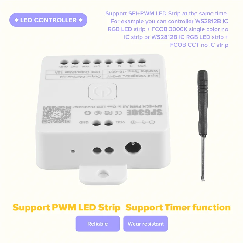 

A76K Цельный светодиодный контроллер SP630E Bluetooh, белый пластик, поддержка ШИМ, монохромный CCT RGB RGBW RGBCCT или SPI TTL IC Chip, светодиодный Stri