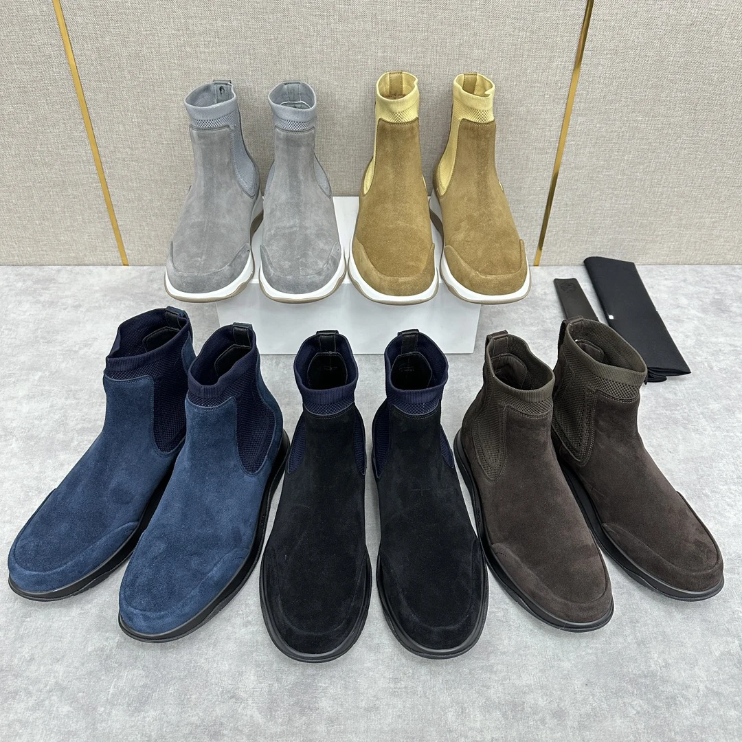 

NIGO Men's Fashion Splicing Knitted Boots Cowhide Suede Temperament Casual Simple Commuter Comfortable Shoes #NGSH1458