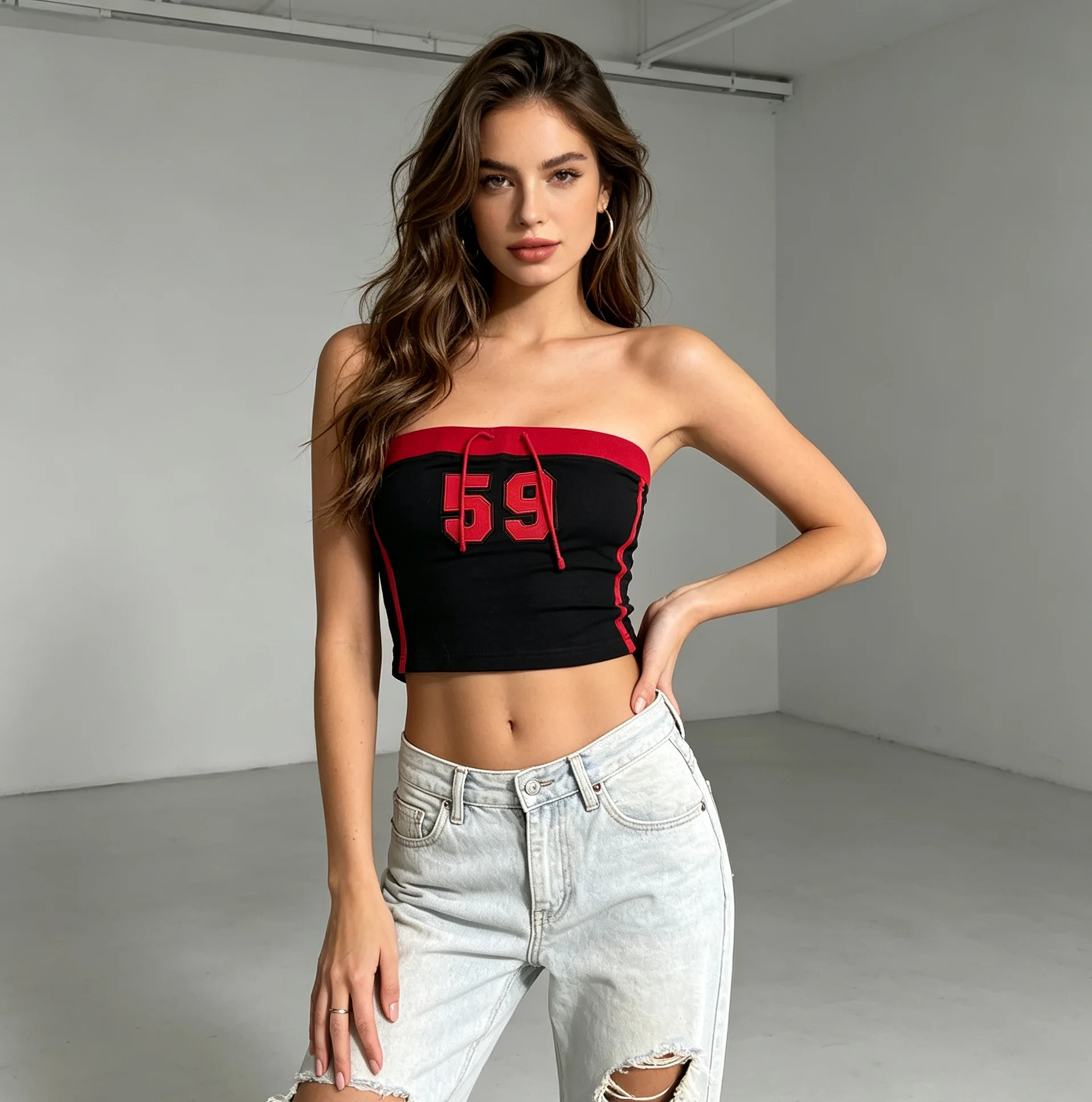 Strapless Digital Print Crop Tank Top for Women Sexy Street Style Hot Trend from Europe And America Short Length Fashionable Des