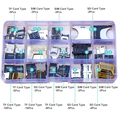 TF/SD/SIM Type Memory Card Socket Assorted Kit, Micro TF/SD/SIM Card Connector Holder Memory Card Slot Holder