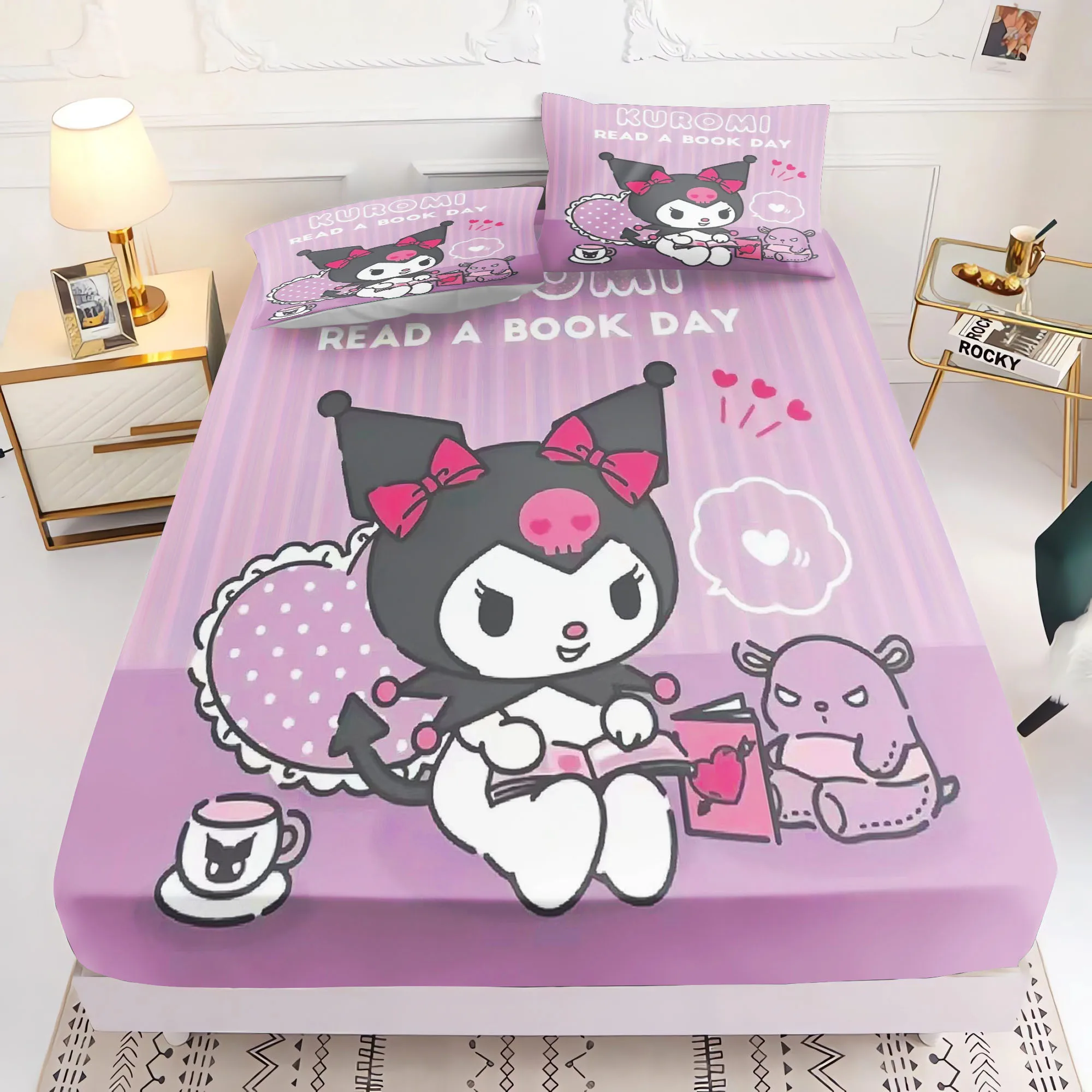 Kuromi Plush Printed 100% Polyester Fitted Sheet Dustproof Home Decor Bedroom Bedding Set Children'S Duvet Cover