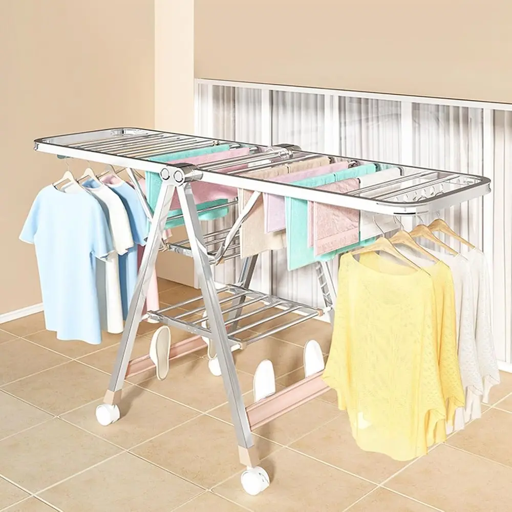 

Durable Steel Rolling Clothes Rack - Foldable Stainless Laundry Dryer, Heavy Duty Stand for Indoor/Outdoor Use (180cm)