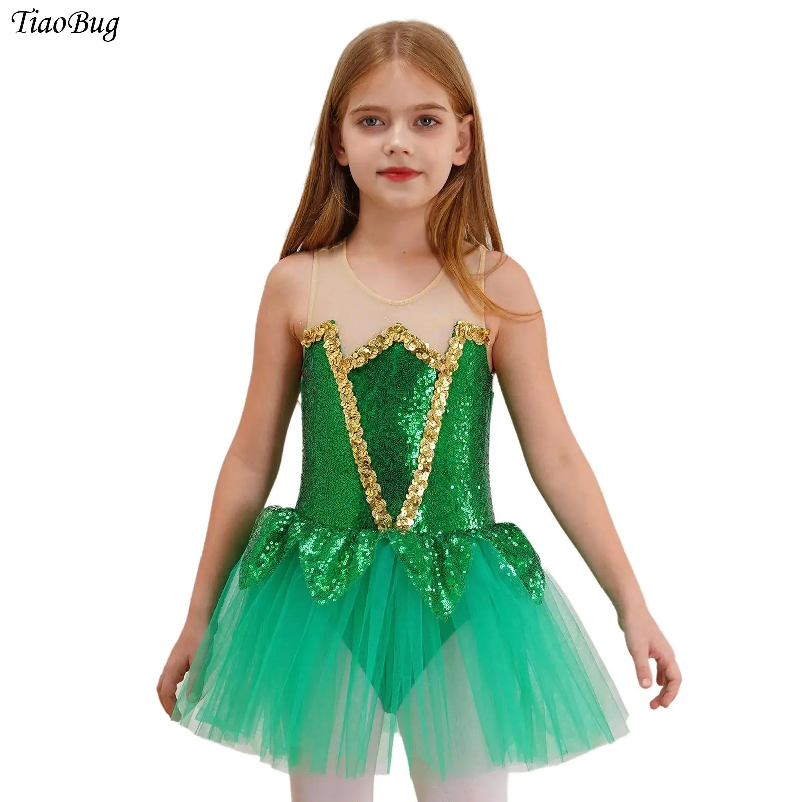 

Girls Forest Fairy Cosplay Costume Green Eif Princess Sequins Tutu Dress with Butterfly Wings Elf Ears Halloween Carnival Xmas