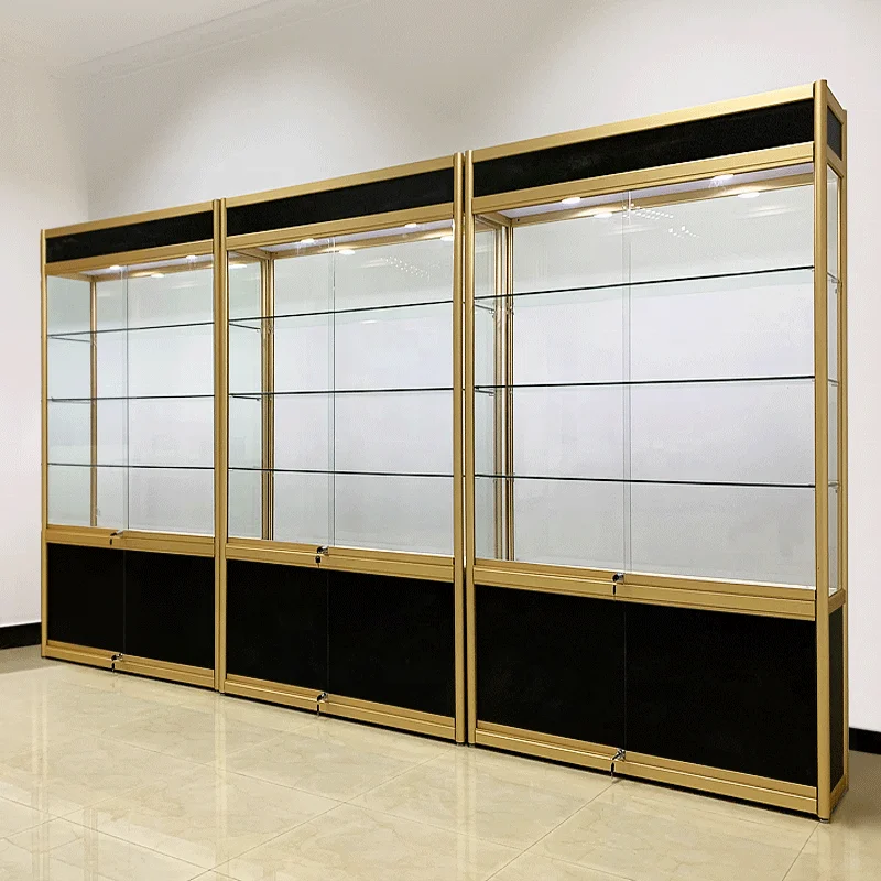 

Custom. high quality retail store furniture lockable glass showcase display cabinet with LED lighting glass vitrine