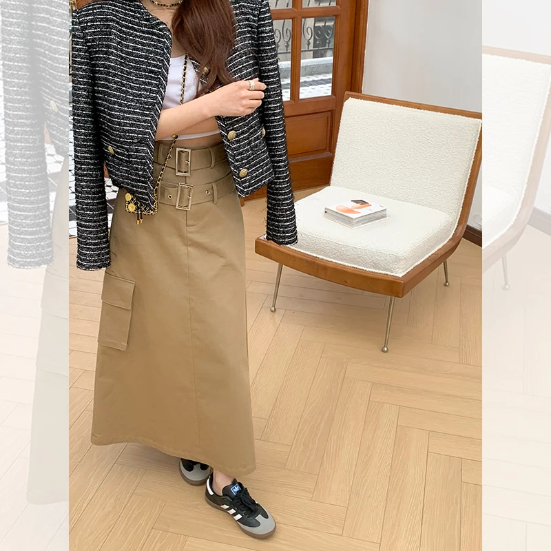 

Новая женская хлопковая юбка миди с высокой талией, свободного кроя, в стиле ретро, для работы и повседневной носки, весна 2023