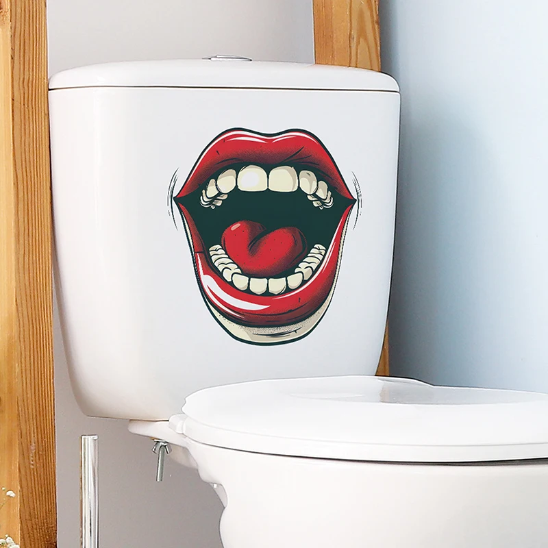 Bathroom Toilet Stickers Funny Big Mouth Wall Decals Window Art Cling for Office Bedroom Nursery Decorations