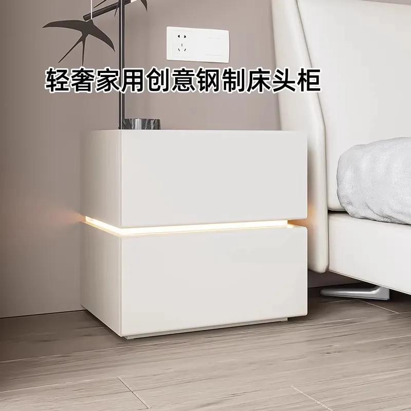 Steel bedside table household bedroom wrought iron light  high-end bedside table modern simple formaldehyde-free with draw