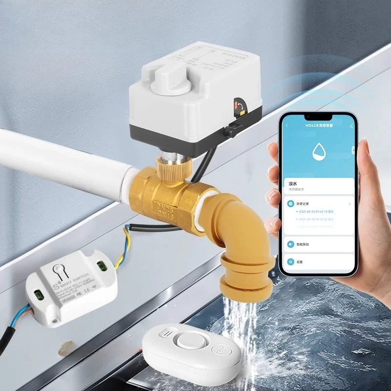 

Intelligent wifi water immersion detection electric ball valve full leakage automatic sensing mobile phone remote alarm cut off
