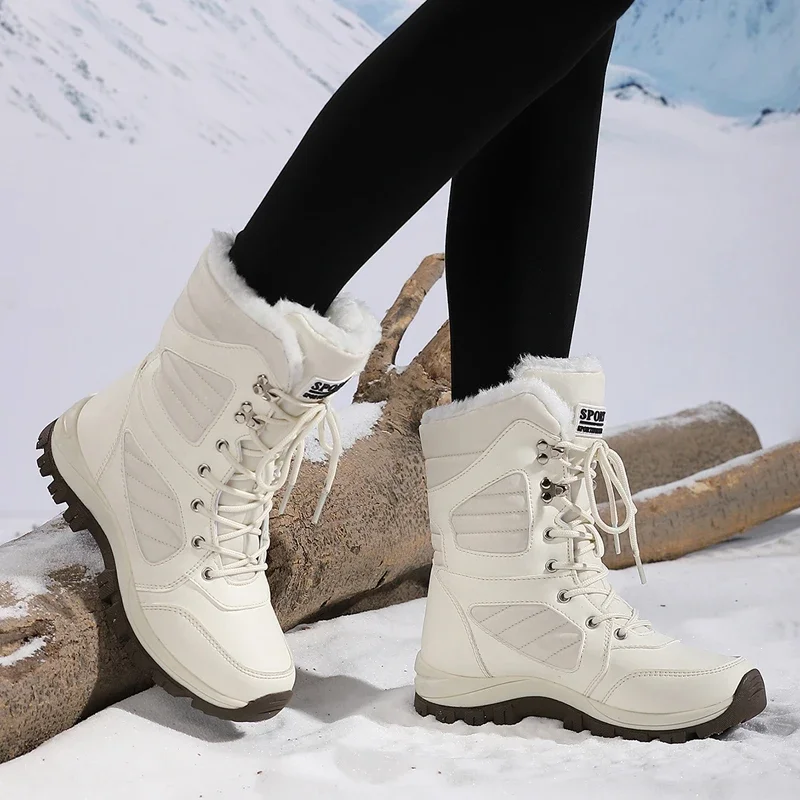 Winter Damen Schneestiefel Hohe Wasserdichte Knöchelstiefel Damen Dicke Warme Wanderstiefel Outdoor Baumwollschuhe Sneakers – Detail 6