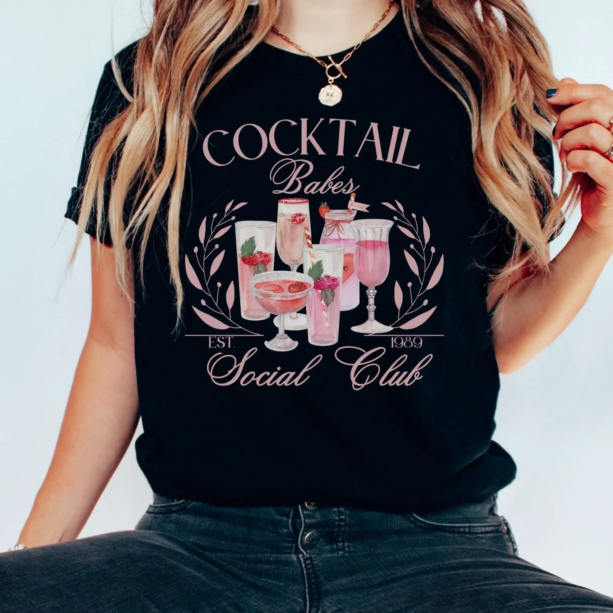 Flirty Cocktail Babes Squad Social Club T Shirt Carnival Retro Simple Drinker Cool Bartender Top