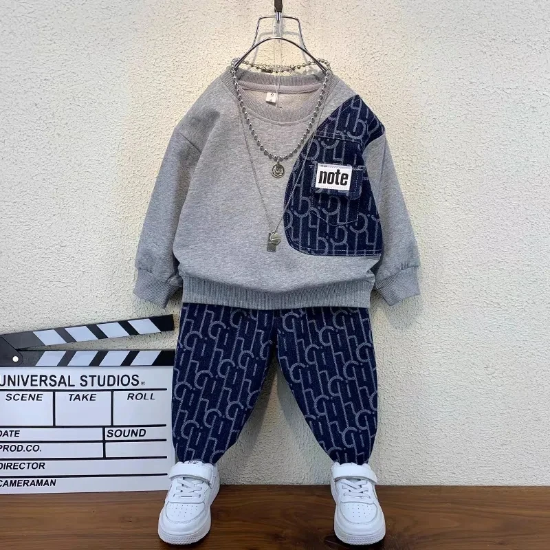 

Children's suit spring and autumn new boy's casual sweater pants two-piece boy baby clothes suit 2 4 6 7Y