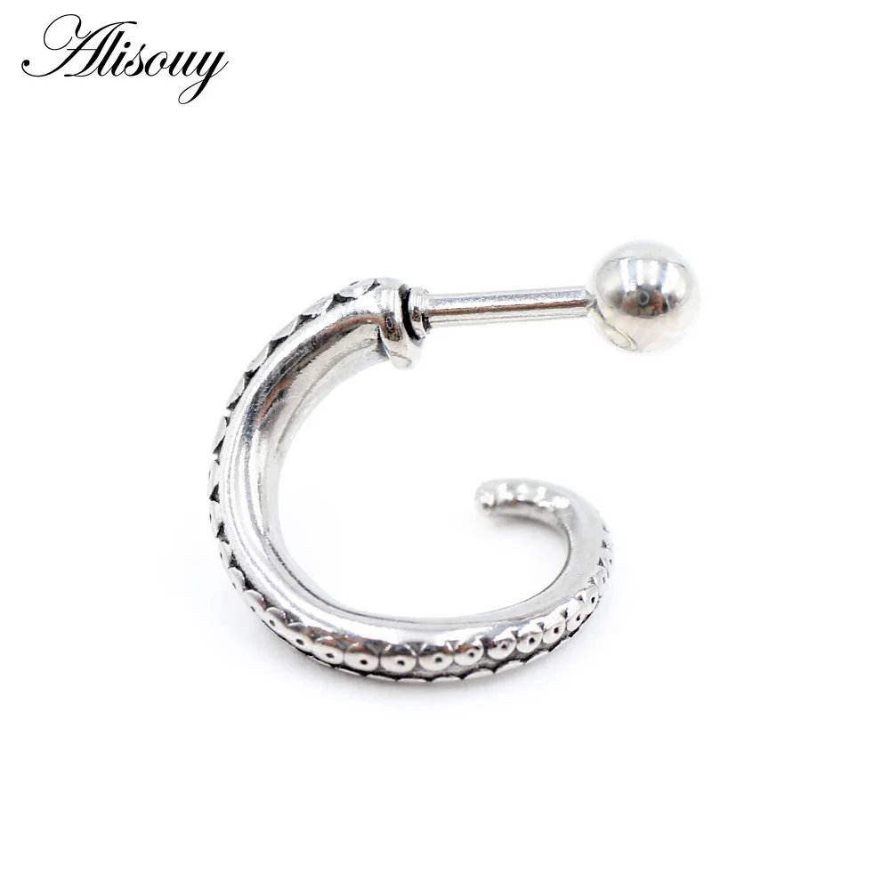 2 Pieces Stainless Steel Stud Earrings Octopus Squid Tentacle Antenna Women Men Ear Cartilage Tragus Helix Piercing Jewelry
